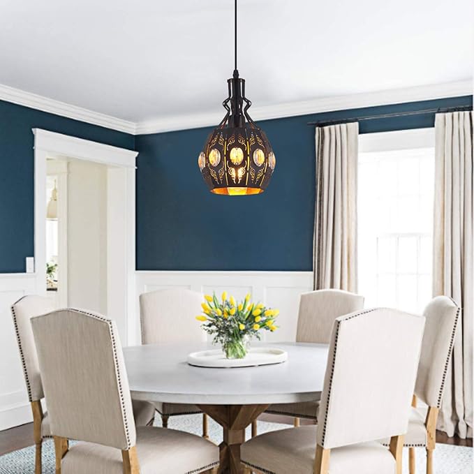 YLONG-ZS Hanging Lamp Swag Lights Plug in Pendant Light,Hanging Lights with Plug in Cord Small Black Vintage Rustic Dimmable Hanging Ceiling Lamp for Corner Restaurant Living Room Bedroom