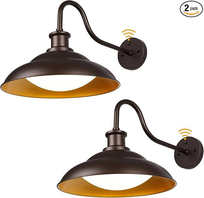 Dusk to Dawn Outdoor LED Barn Lights, 16 Inch Large Farmhouse Exterior Wall Light Fixtures with Adjustable Color Temperature, Modern Bronze Porch Lights Outside for House Garage Doorway