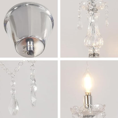 Vlaikz 6 Light Wedding Decoration Crystal Chandelier Candle Crystal Pendant Light Transparent K9 Crystal Lamp Modern Luxury Ceiling Living Room Bedroom Princess Room Hallway Lighting (Sliver)
