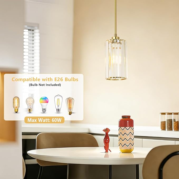 LAMSU 3 Pack Gold Pendant Lights Kitchen Island, Modern Pendant Lighting with Clear Crystal Shade, Vintage Brass Chandelier Light Fixtures Ceiling Hanging for Dining Room Bedroom Foyer Hallway