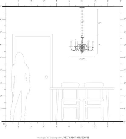 Livex Lighting 5006-03 Williamsburgh 6-Light Chandelier, White