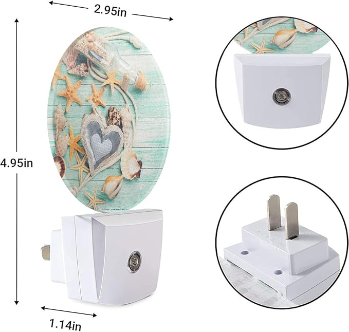 EKOBLA Beach Plug-in Night Light, Seashell & Starfish on Wood Coastal LED Nightlight with Auto Sensor for Bathroom & Home Decor