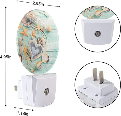 EKOBLA Beach Plug-in Night Light, Seashell & Starfish on Wood Coastal LED Nightlight with Auto Sensor for Bathroom & Home Decor