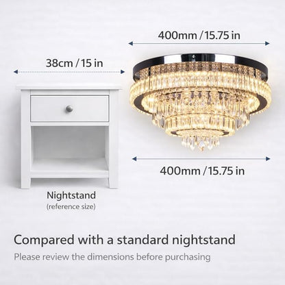 Finktonglan 15.7" Crystal Semi Flush Mount Ceiling Light, 2-Ring LED Crystal Chandelier, Warm White 3000K, Non-Dimmable, Built-in LED for Bedroom Hallway Entryway Dining Room