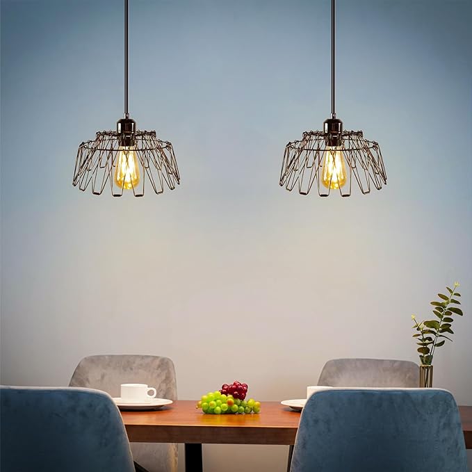 KOSTA Pendant Light, Hanging Light Fixtures with Metal Cage Lamp Shade Covers Decorative, Vintage Retro Industrial Style for Foyer, Bar, Restaurant, 14.4 Inch, E26, Bulb Not Included