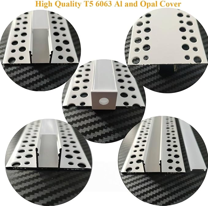 6Pack 3.3FT/1 Meter Plaster-in LED Drywall White Aluminum Channel with Milky Diffuser and End Caps,Recessed Aluminium LED Profile with Flange for 5-12mm Strip Lights