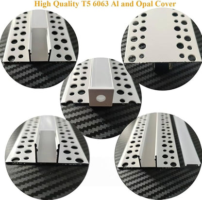 6Pack 3.3FT/1 Meter Plaster-in LED Drywall White Aluminum Channel with Milky Diffuser and End Caps,Recessed Aluminium LED Profile with Flange for 5-12mm Strip Lights