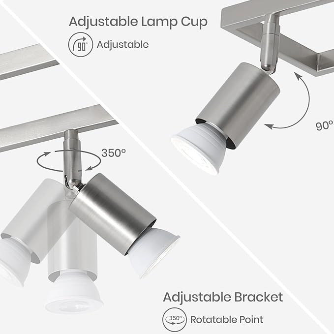 KEESFU Nickel 6-Light Track Lighting Fixtures Ceiling, GU10 LED Ceiling Spotlight with Rotatable Heads, Modern Track Light for Kitchen, Hallway, Living Room