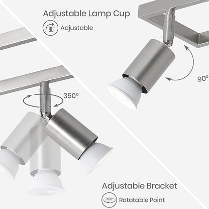KEESFU Nickel 6-Light Track Lighting Fixtures Ceiling, GU10 LED Ceiling Spotlight with Rotatable Heads, Modern Track Light for Kitchen, Hallway, Living Room