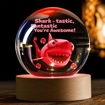 Shark Night Light, 3D Crystal Ball Shark Lamp, Underwater Gifts, 2.36 Inch Ball for Room Decor Boys Girls Birthday Xmas Cool Figurines Gifts