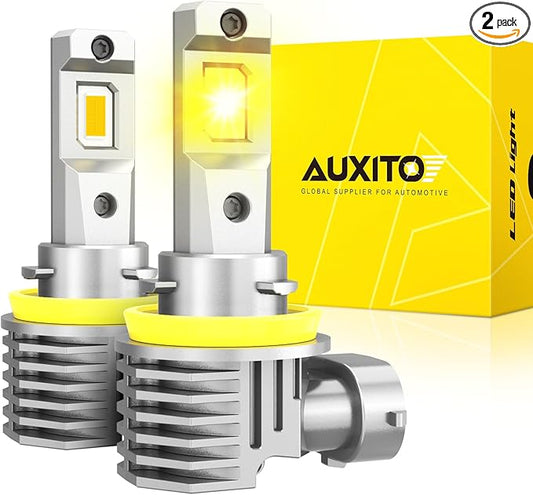 AUXITO H11 H8 H16 LED Yellow Fog Light Bulbs, 3000K Amber Yellow Light, 900% Brightness, Truly Mini Size Fog Lights Replacement for Cars, Play and Plug (Pack of 2)