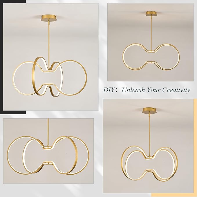 Modern LED Pendant Light Gold Dimmable Circular Chandelier, Kitchen Island Pendant Light Fixture with Remote Control for Dining Room, Kitchen, Entry, Living Room(D31.5 Inch)