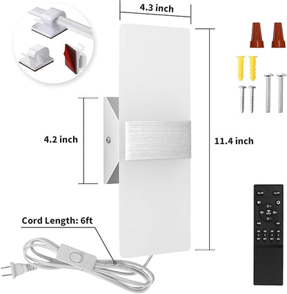 GOODATE 4 Pack Plug in Wall Sconces with Remote Control, Dimmable, Adjustable 3000K-6500K Colors, Silver 12W Acrylic LED Plug in Wall Light, Wall Lamps for Bedroom Living Room Hallway Stair