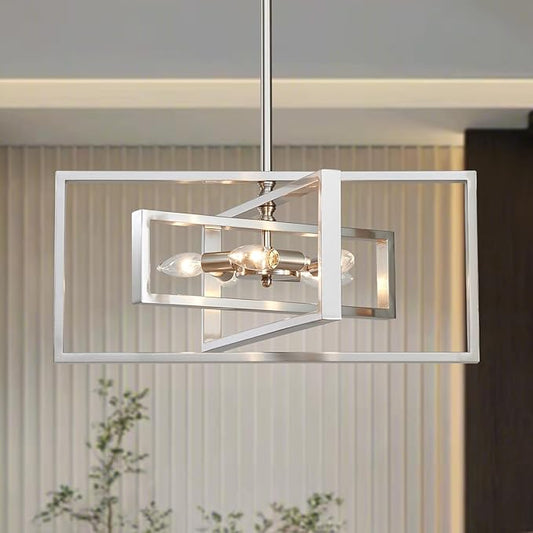 XINGQI Brushed Nickel Chandelier 22" Modern Pendant Light Fixture Ceiling 5-Lights Large Geometric Chandeliers for Dining Room Living Room Kitchen Island Bedroom