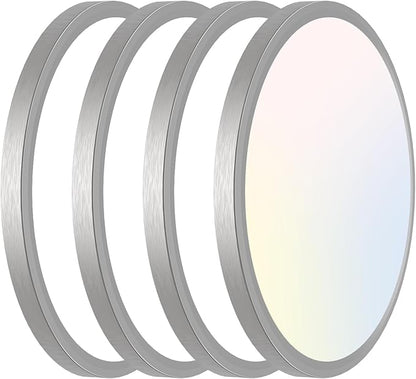 libtit 12 inch Flush Mount LED Ceiling Light Fixture, 3000K 4000K 6500K Adjustable, 28W 3200lm Brushed Nickel Satin Round Ceiling Lamp for Bathroom Shower Hallway Kitchen, 4 Pack