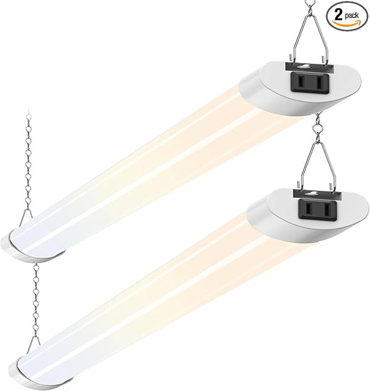 ALUSSO® LED Shop Lights 4FT for Garage, 4800LM Super Bright, Adjustable 2700K 3000K 4000K 5000K 6500K, 120V, Warm to Cool Daylight Linkable Shop Lights for Workshop/Basement, ETL Listed, 2 Pack