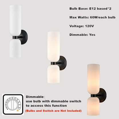 DEYNITE Black Wall Sconces Set of 2 Modern Farmhouse 2-Light Wall Light Bathroom Vanity Light,Milky White Glass Light for Bedroom, Living Room, Kitchen