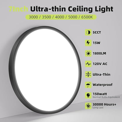 hepside 6PACK Flush Mount LED Ceiling Light Fixture 5CCT 7Inch 15W & 100W Equivalent Closet Light Fixture,Small Round Slim Surface Ceiling Lamp for Hallway,Bathroom,Bedroom,Kitchen,Interior