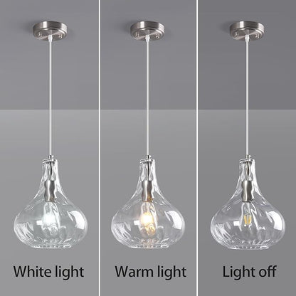 Modern Glass Pendant Light 9.44 in Clear Hammered Glass Shade Brushed Nickel Farmhouse Island Pendant Lights for Kitchen Pendant Lighting Over Sink Bedroom Dining Room