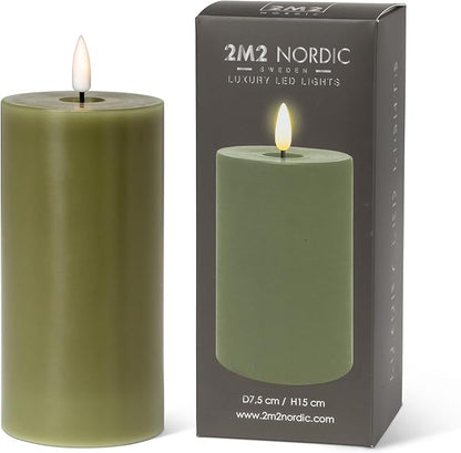 Abbott Collection Wax LED Flameless Pillar Candle - Green (3x6 H)