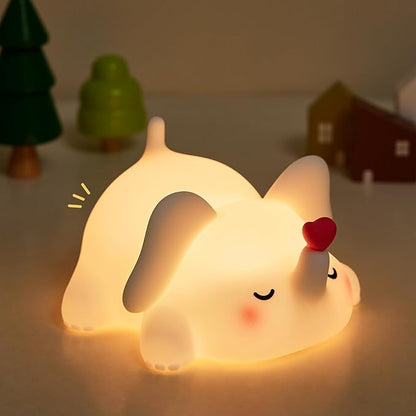 YR YRHH-PET Sweet Heart Elephant Night Light, LED Squishy Novelty Animal Cute Lamp, Food Grade Silicone Nightlight, Dimmable Light Up Elephant Decor for Room College, Boys Girls White Elephant Gifts