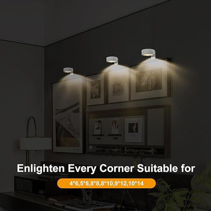 3-Pack Battery Operated Picture Lights Magnetic Painting Light with 3 Lighting Modes,Remote and Timer Art Display Light for Picture Artworking Frame Portrait,Dimmable Wireless Wall Puck Lights-White