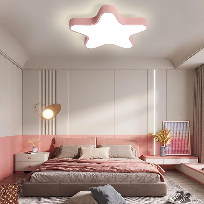 LED Ceiling Light Fixture, Modern Pentagram Recessed Ceiling Lights, 3000K-6000K Dimmable Light, Close to Lighting Flush Mount Living Room Pendant Lamps (Pink, 20inch)