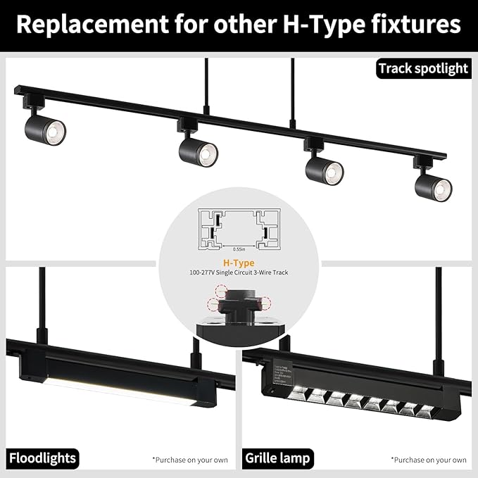 4-Pack Adjustable LED Track Lighting System - Black Ceiling Mount Spotlights with 360° Rotation for Kitchen, Bathroom, Dining Room & Hallway, Easy Install Modern Home Lighting Fixtures