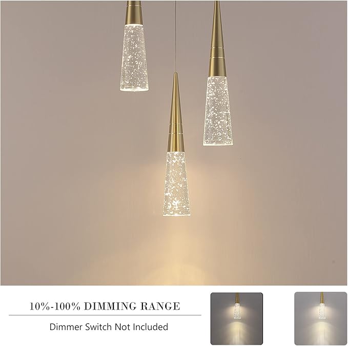 JoollySun Modern Crystal Pendant Light: Gold 3 Cluster Hanging Light Fixtures for Kitchen Island Bathroom