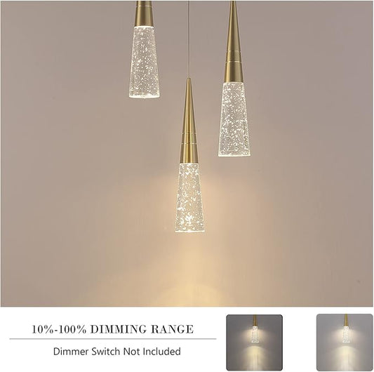 JoollySun Modern Crystal Pendant Light: Gold 3 Cluster Hanging Light Fixtures for Kitchen Island Bathroom