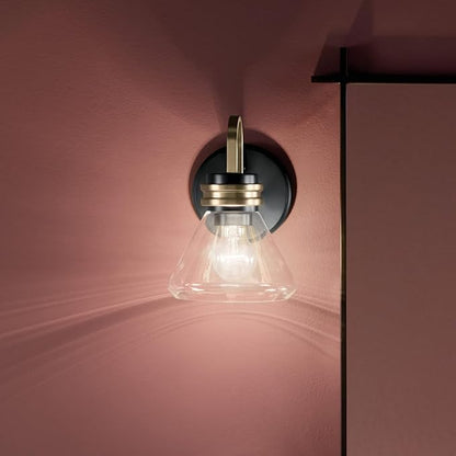Kichler Farum 7.25" 1-Light Wall Sconce Bathroom Vanity Light Fixture with Clear Glass in Black for Fireplace, Kitchen, Bedroom, Hallway, or Vanity (7.25" W x 9.5" H) 55153BKCLR