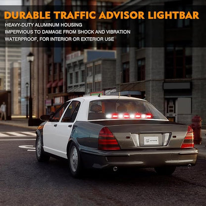 Xprite 35.5" Traffic Advisor Light Bar, Red and White Emergency Lights for Vehicles, 21 Flash Patterns, First Responder Strobe Light with Suction Mount & Cigarette Plug for Emergency Vehicles