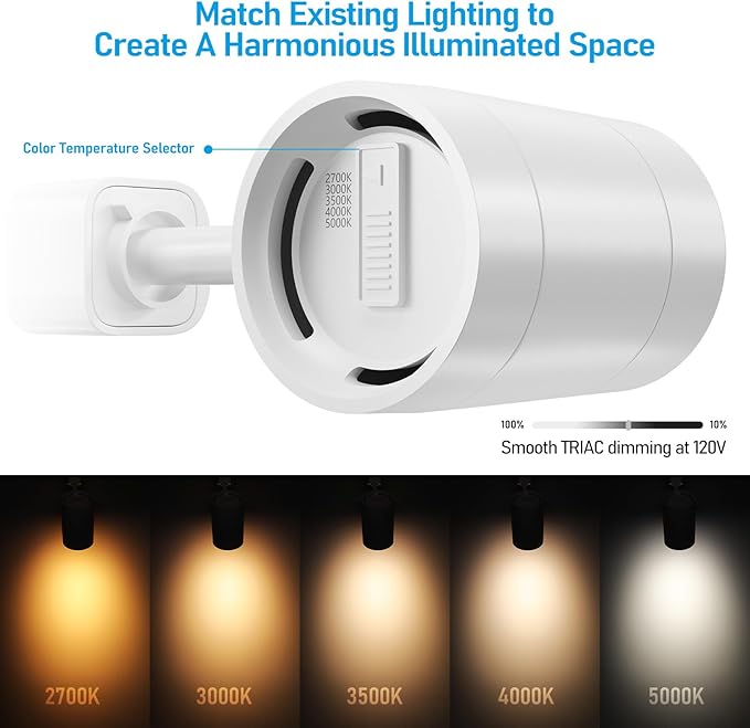 LEONLITE 8-Pack Studio Series 8.5W LED H Track Lighting Heads, ETL FCC T24, Dimmable Retail Track Light Heads for Store Shop Cafe, 600LM, CRI90, H Track Lighting, 5CCT, Matte White