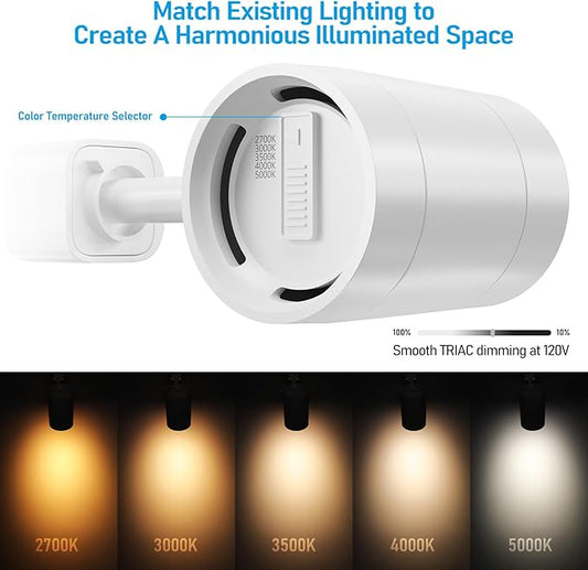 LEONLITE 8-Pack Studio Series 8.5W LED H Track Lighting Heads, ETL FCC T24, Dimmable Retail Track Light Heads for Store Shop Cafe, 600LM, CRI90, H Track Lighting, 5CCT, Matte White