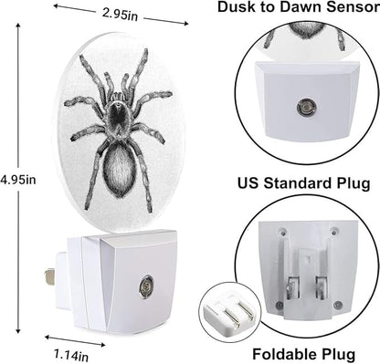 White Black Spider Net Night Light Creepy Scary Spider LED Dusk to Dawn Plug-in Nightlight Auto Sensor for Bedroom Bathroom Hallway Living Room