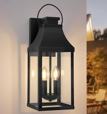 tewei 20'' Outdoor Wall Light, Porch Light Outdoor Wall Sconce Lantern, 2-Light Modern Black Exterior Lighting Fixture Wall Mount, Outside Light for House Garage, 1-Pack