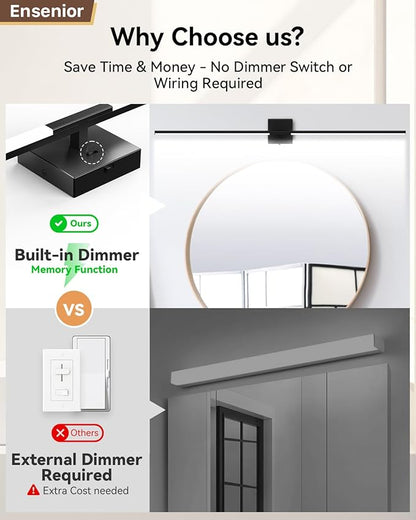 Ensenior Modern Bathroom Vanity Light 48 inch, Built-in Dimmer, 28W Dimmable 5CCT Led Bath Lights, Black Bar Vanity Lights for Bathroom Mirror Cabinets Bedroom-FCC & ETL Certificated