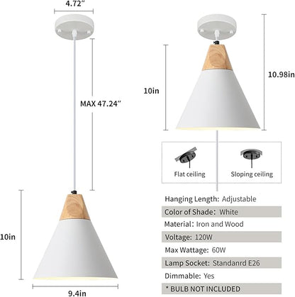 White Pendant Light, 2 Packs 9.4inch Farmhouse Pendant Light, Kitchen Pendant Lights, Pendant Lights Kitchen Island for Living Room, Bar, Bedroom, Office