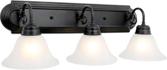 Design House 589796 Millbridge Vanity Light Dimmable with Frosted Glass for Above Bathroom Mirror, Matte Black, 3-Light
