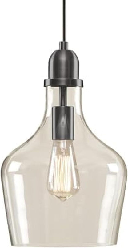 INK+IVY Auburn Pendant Kitchen Lighting for Dining Room, Industrial Lights, Hand-blown Glass Bell Shaped Pendant Light for Kitchen Island, Foyer, Bedroom, 9" Dia x 95.5" H, Bronze/Clear