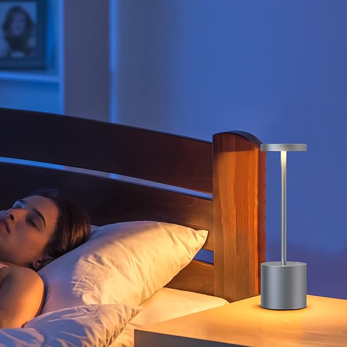 TBBGA 2 Pack Cordless Table Lamps, 5000mAh Rechargeable Battery Powered Lamp, Portable 3 Color Stepless Dimming Desk Lamp,LED Table Light for Outdoor/Cafe/Restaurant/Camping/Home. (Iron Grey)