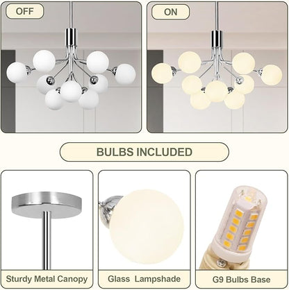 Depuley Glass Ball Sputnik Chandelier: 9-Light Modern Mid Century Chrome Chandelier Dining Room - 23.6" Globe Chandelier Light Fixture Height Adjustable Kitchen Over Table (Included G9 Bulbs)