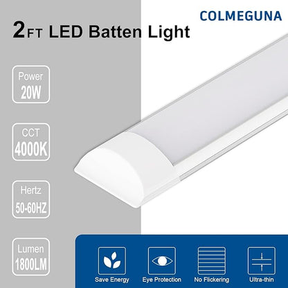 8 Packs 2FT LED Batten, Ultra-Thin Ceiling Surface Mounted Fixture, 20W, Day Light 4000K, IP20, for Garage, Shop, Hallway, Office, Market, Ver.2
