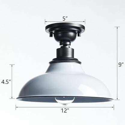 SAMTEEN Farmhouse Semi Flush Mount Ceiling Light 12-Inch Barn Style Ceiling Light Fixture Industrial White Flush Mount Light for Hallway Bedroom Entryway Foyer Kitchen