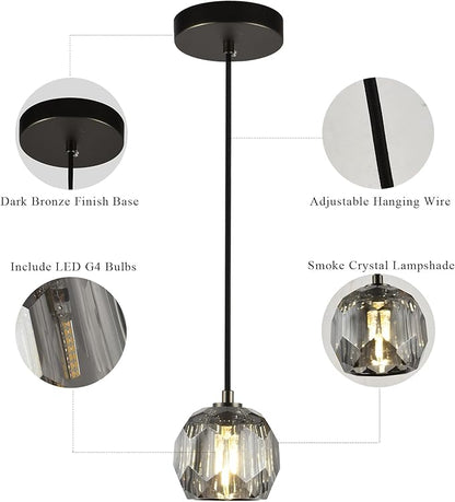 Small Crystal Hanging Lights, Modern Black 1 Light Pendant Light Fixture, Small Raindrop Farmhouse Chandelier for Bedroom Dining Room Kitchen Island Entryway