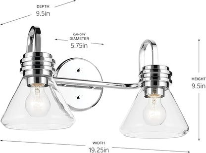 Kichler Farum 19.25" 2-Light Bathroom Vanity Light Fixture with Clear Glass in Chrome for Mirror, Modern Wall Mount Lighting Over Vanity (19.25" W x 9.5" H), 55154CHCLR