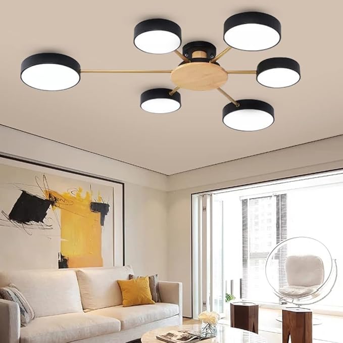 LED Ceiling Lighting 41 Inch 6-Lights Modern Ceiling Lights Flush Mount Recessed Lighting Ceiling Light 48W Adjustable Living Room Bedroom Kitchen, 3000K-6000K Temperature Available Black