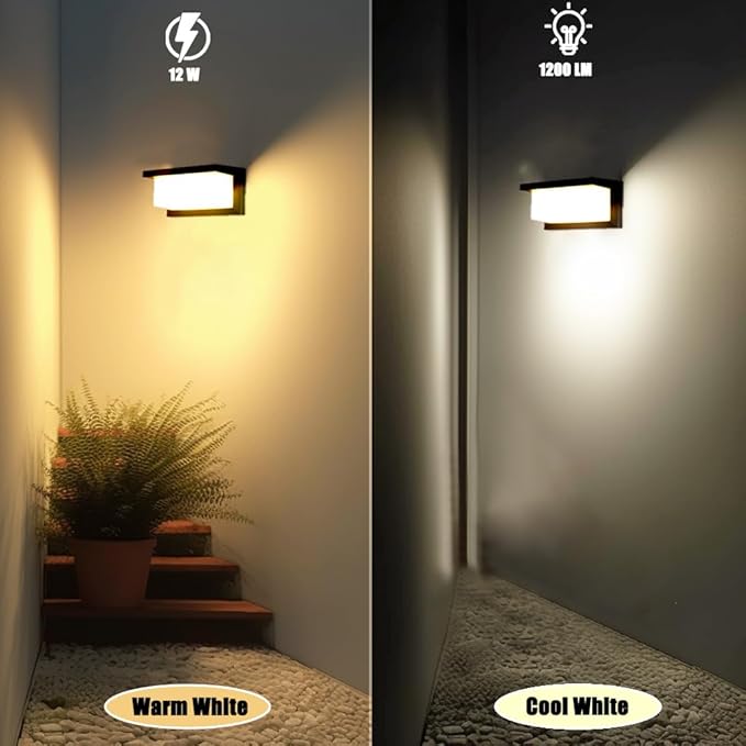 Outdoor Wall Sconce Lights 2 Pack Daylight, Modern LED Exterior Wall Light 1500LM, 3CCT Selectable 3000K 4000K 5000K, Waterproof Wall Mounted Light with Flood-Effect Lighting for Porch, Garage