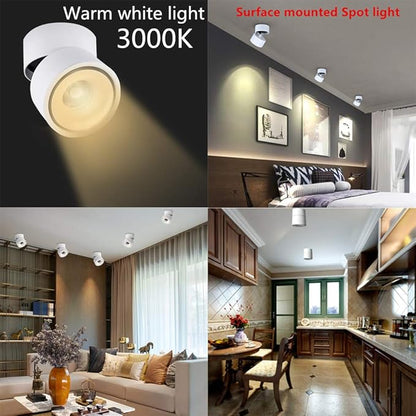 Dimmable Ceiling Spotlight,Indoor 360°Adjustable Surface Mounted LED 10W COB Ceiling Downlight-Wall Lamp for Picture Background Wall Display Lighting(Warm Light 3000K,White)