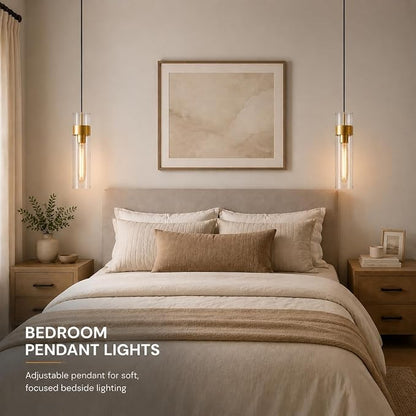 Modern Glass Brass Pendant Lights Kitchen Island, Adjustable Cord Pendant Light Fixtures, Kitchen Pendant Lighting Over Island, Indoor Chandelier for Bedroom Bathroom, Included Bulb
